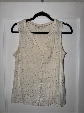 Boden Cream Gold Polka Dots Eyelet Button-Front Sleeveless Top 6P